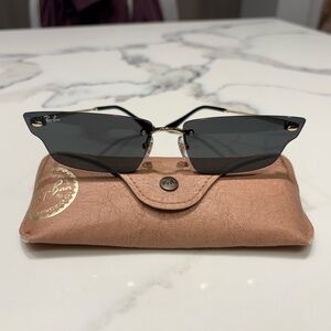 Ray-Ban Women's Black Rimless Cat Eye Sunglasses with Gold Accents